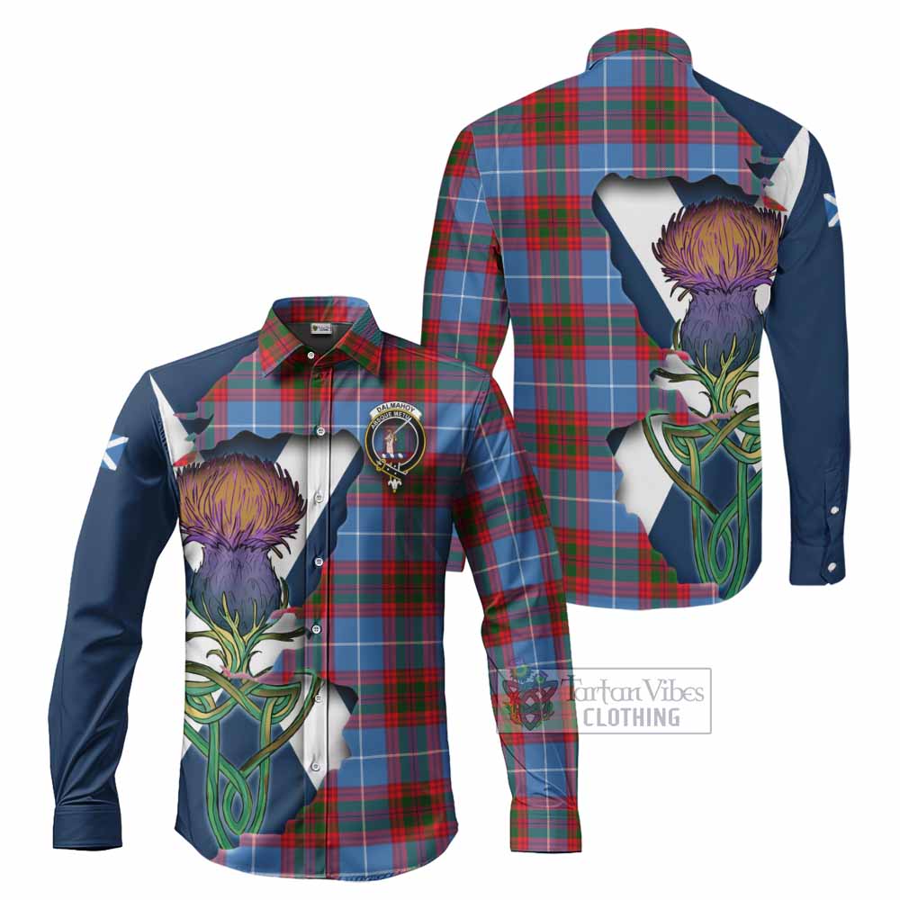 Tartan Vibes Clothing Dalmahoy Tartan Family Crest Long Sleeve Button Shirt Scottish Thistle Celtic Inspired
