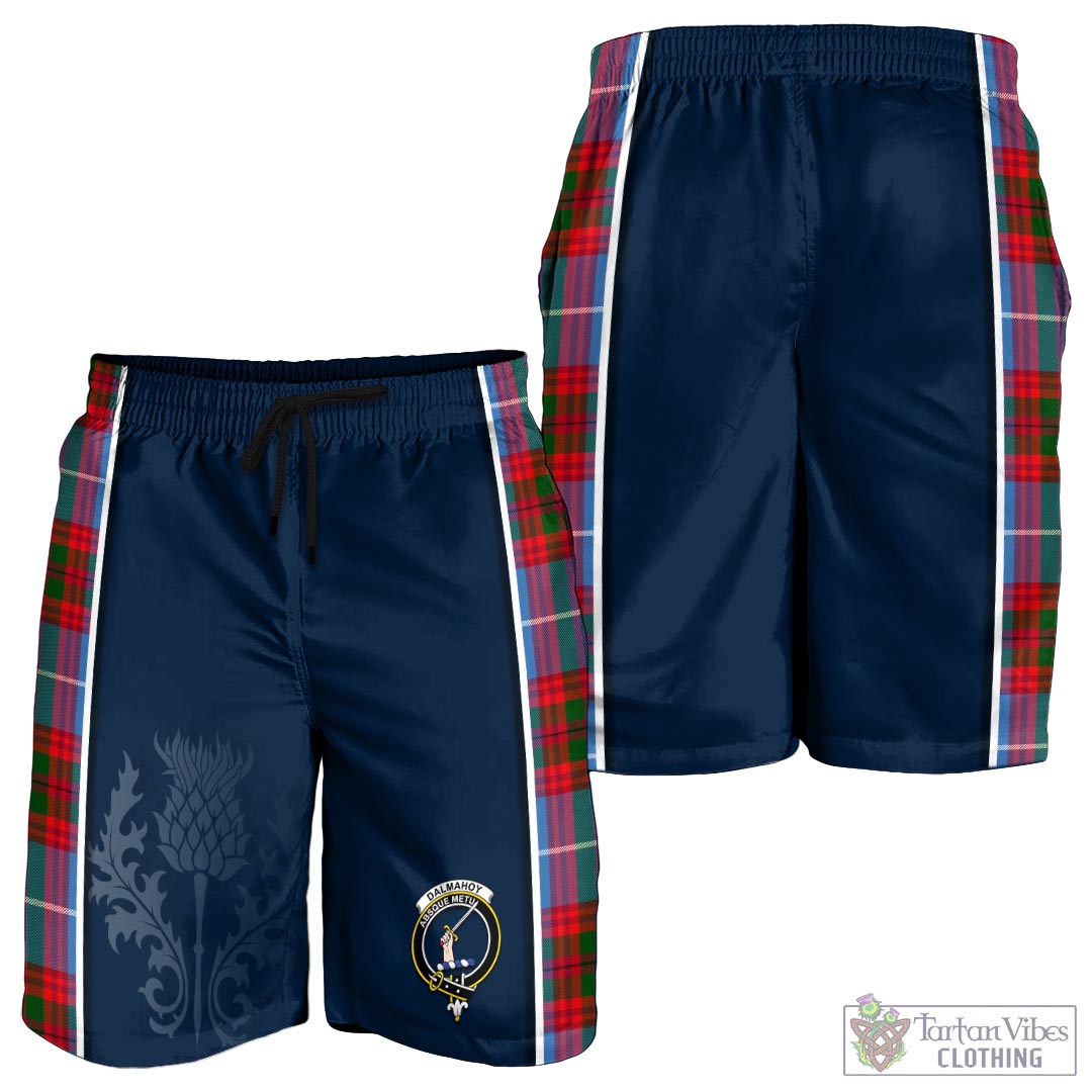 Tartan Vibes Clothing Dalmahoy Tartan Men's Shorts with Family Crest and Scottish Thistle Vibes Sport Style