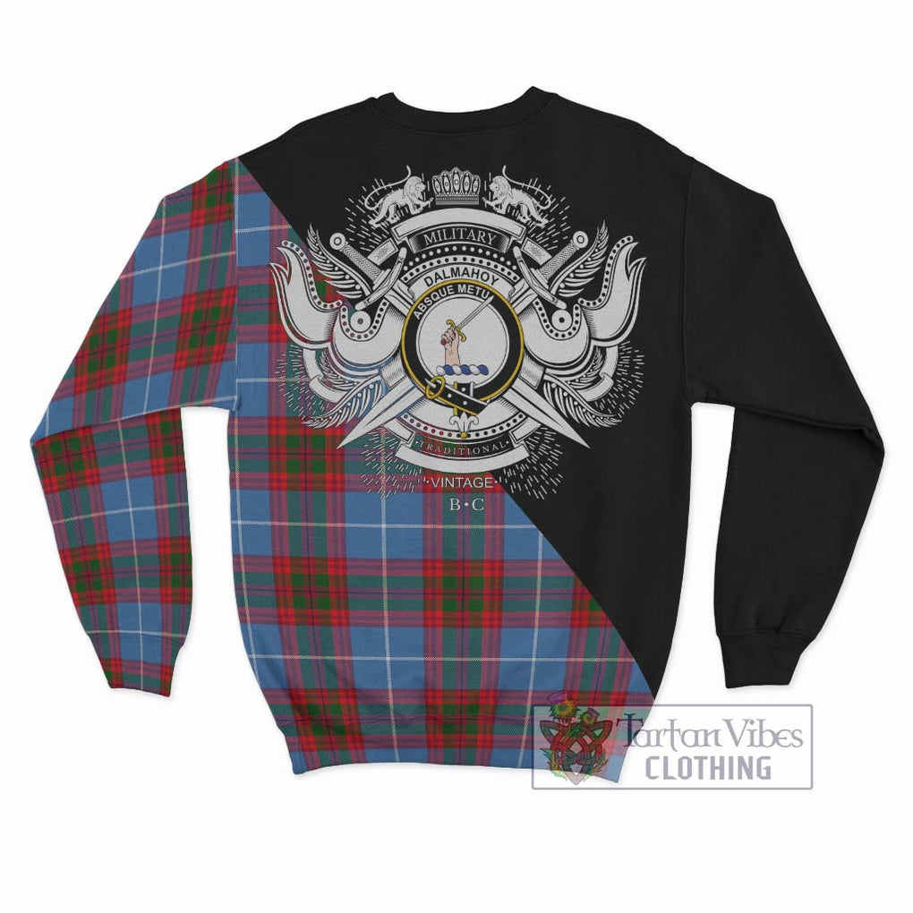 Dalmahoy Tartan Sweatshirt with Family Crest and Military Logo Style - Tartan Vibes Clothing