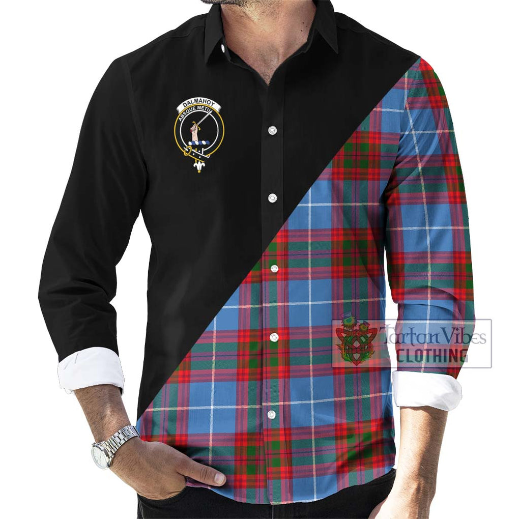 Dalmahoy Tartan Long Sleeve Button Shirt with Family Crest and Military Logo Style - Tartanvibesclothing Shop
