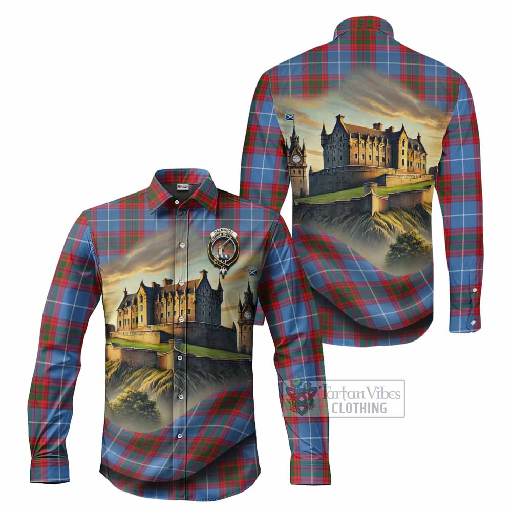 Tartan Vibes Clothing Dalmahoy Tartan Family Crest Long Sleeve Button Shirt with Scottish Ancient Castle Style