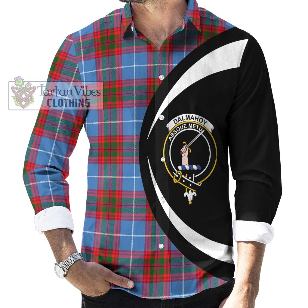 Dalmahoy Tartan Long Sleeve Button Up with Family Crest Circle Style - Tartan Vibes Clothing