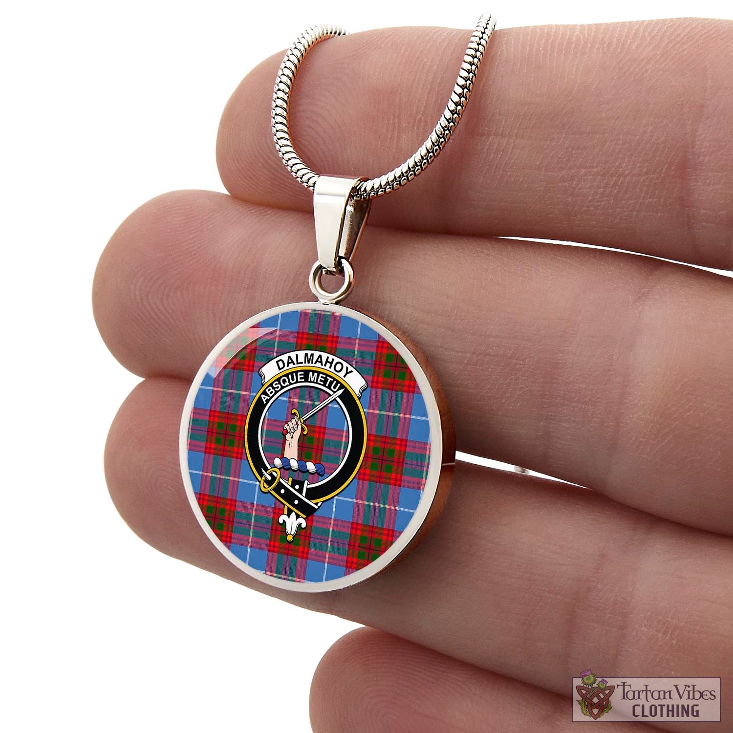 Dalmahoy Tartan Circle Necklace with Family Crest - Tartan Vibes Clothing
