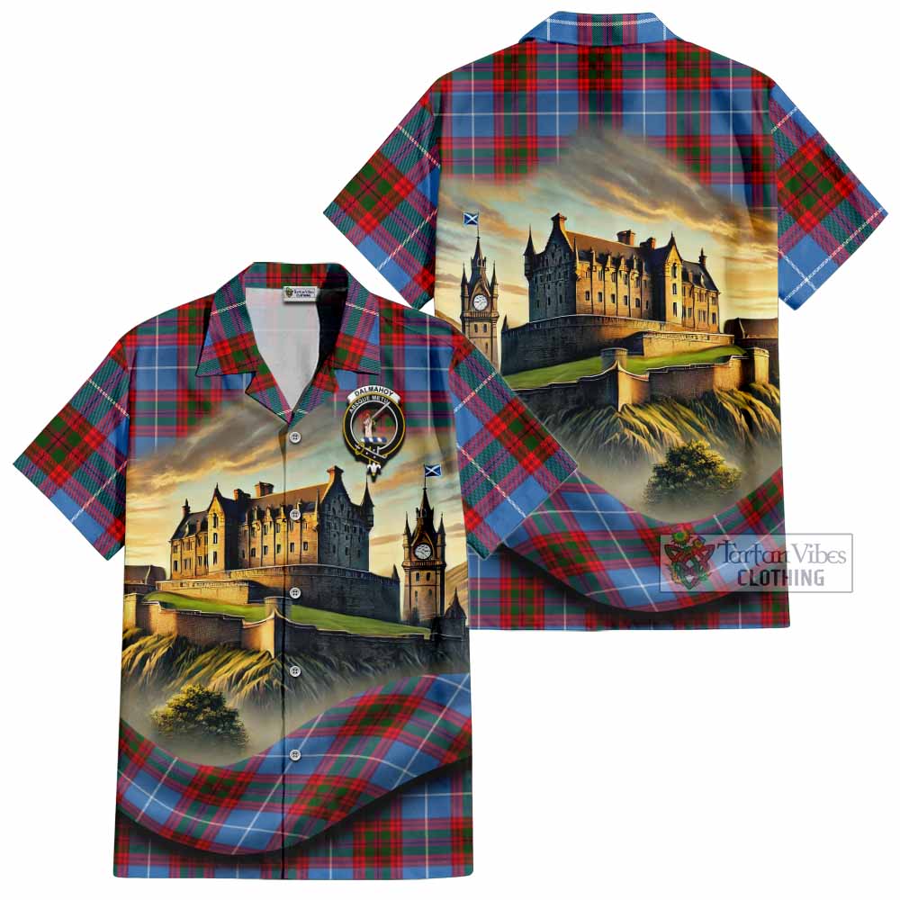 Dalmahoy Tartan Family Crest Hawaiian Shirt with Scottish Ancient Castle Style - Tartan Vibes Clothing