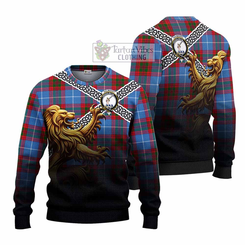 Dalmahoy Crest Tartan Knitted Sweater with Golden Lion Emblem Celtic Style - Tartan Vibes Clothing