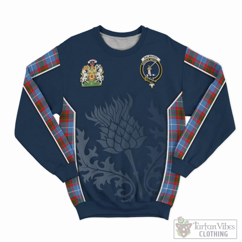 Dalmahoy Tartan Sweatshirt with Family Crest and Scottish Thistle Vibes Sport Style - Tartan Vibes Clothing