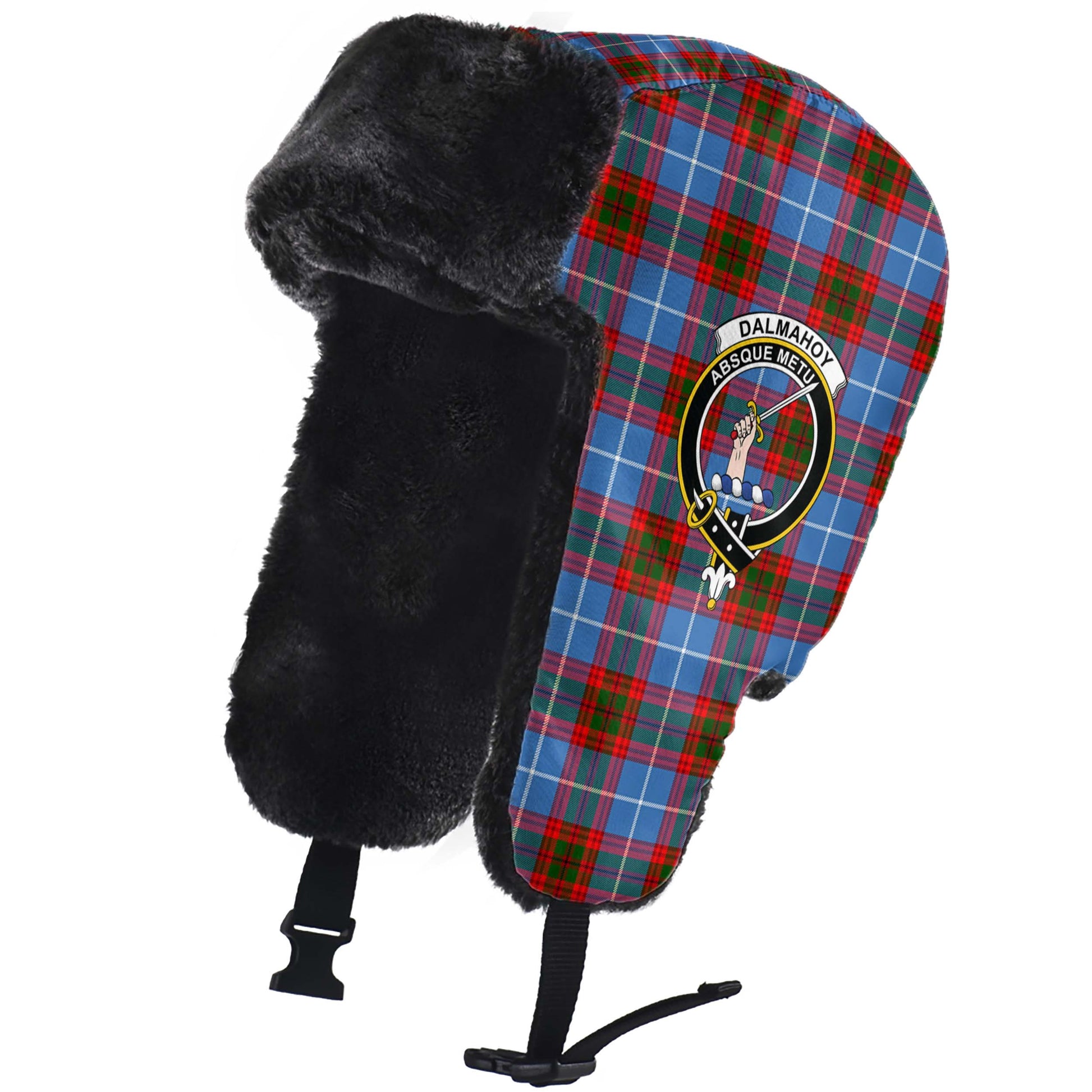 Dalmahoy Tartan Winter Trapper Hat with Family Crest - Tartan Vibes Clothing