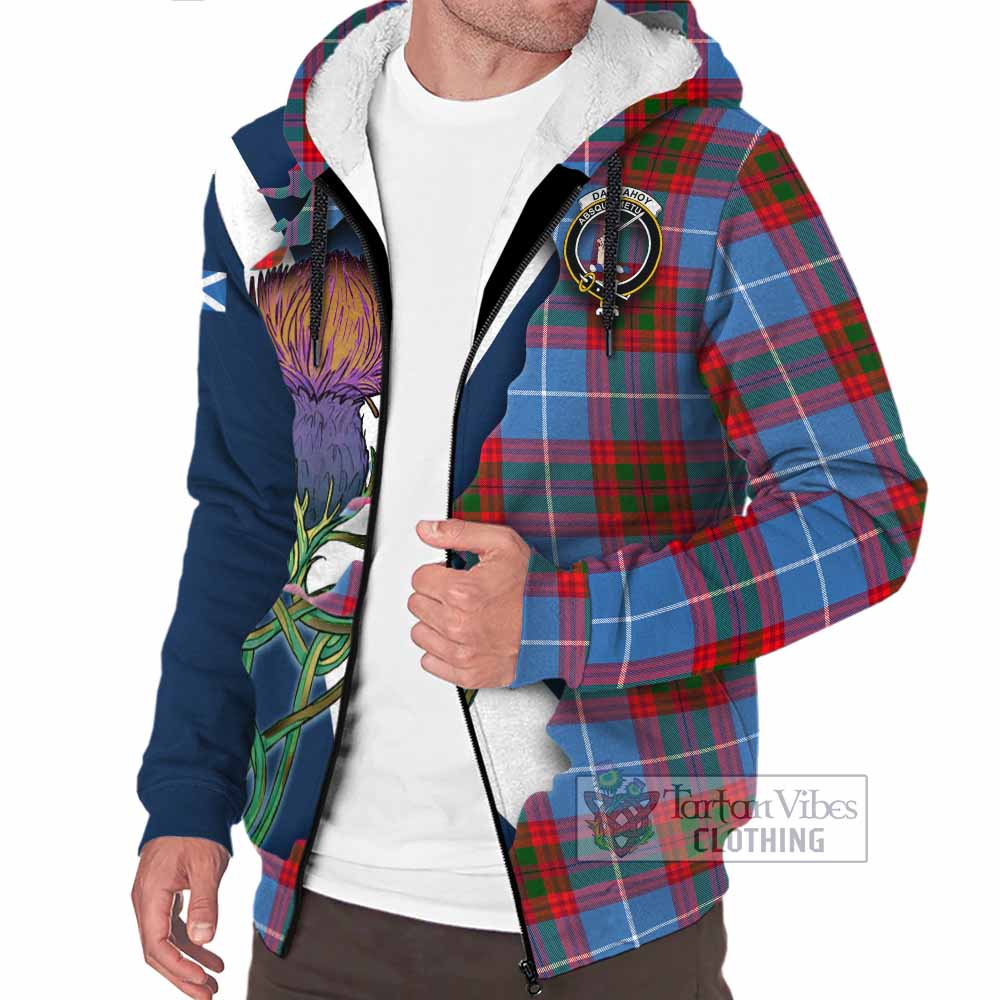 Tartan Vibes Clothing Dalmahoy Tartan Family Crest Sherpa Hoodie Scottish Thistle Celtic Inspired