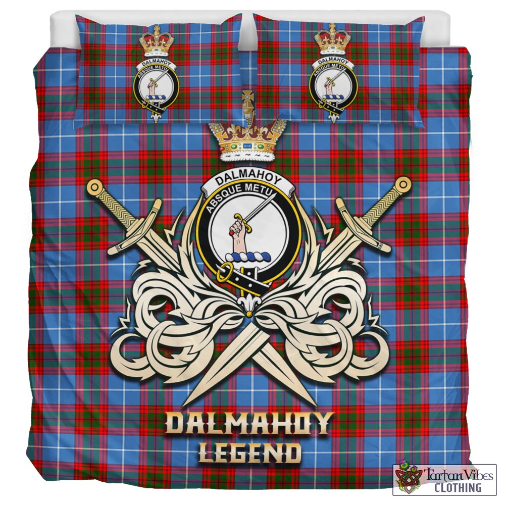 Tartan Vibes Clothing Dalmahoy Tartan Bedding Set with Clan Crest and the Golden Sword of Courageous Legacy