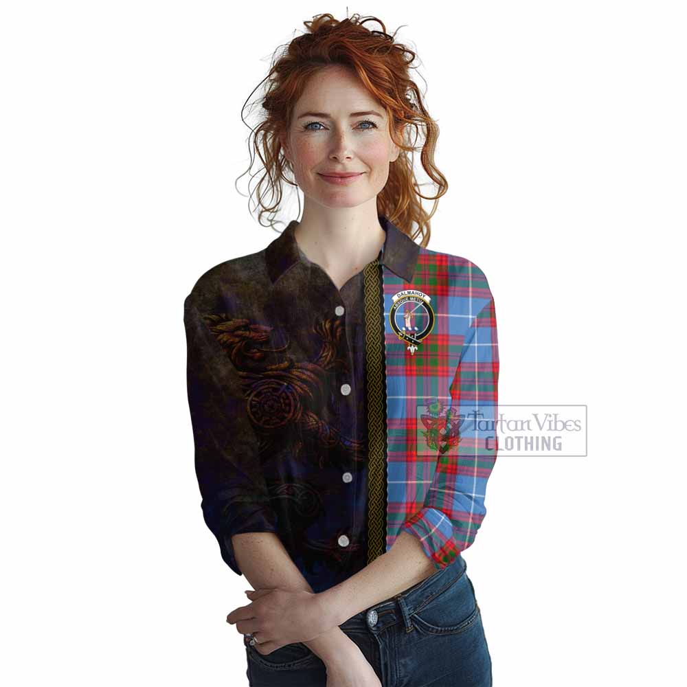 Tartan Vibes Clothing Dalmahoy Tartan Family Crest Women's Casual Shirt Alba Gu Brath Be Brave Lion Ancient Style