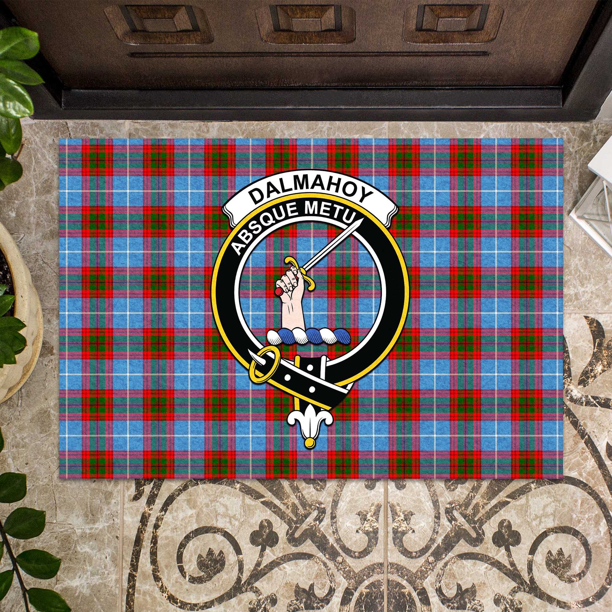 Dalmahoy Tartan Rubber Doormat with Family Crest - Tartan Vibes Clothing