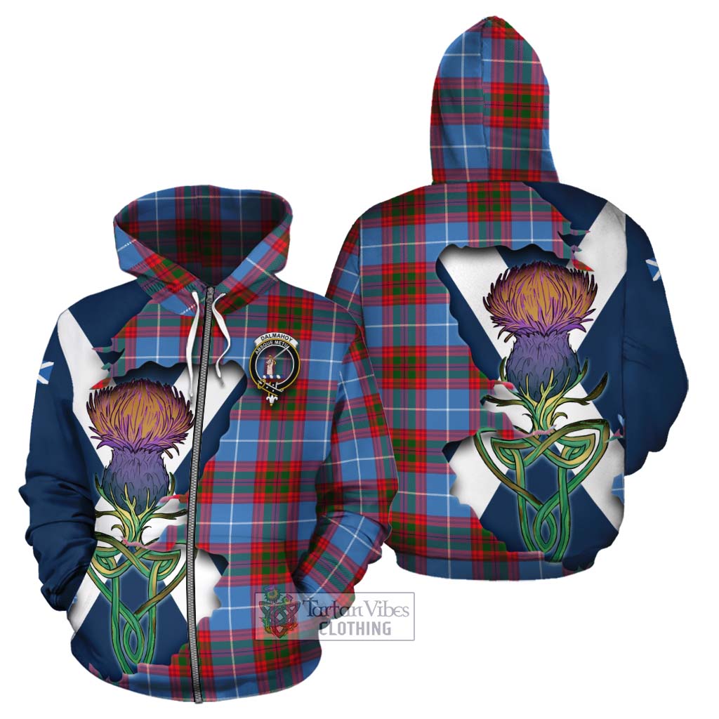Tartan Vibes Clothing Dalmahoy Tartan Family Crest Cotton Hoodie Scottish Thistle Celtic Inspired