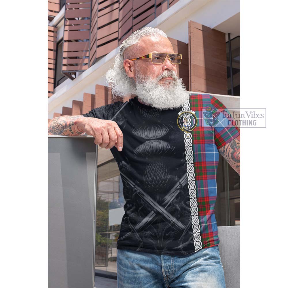 Tartan Vibes Clothing Dalmahoy Tartan Cotton T-shirt with Family Crest Cross Sword Thistle Celtic Vibes
