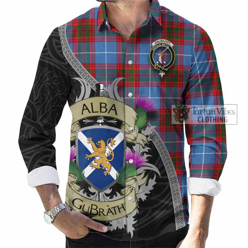 Tartan Vibes Clothing Dalmahoy Tartan Family Crest Long Sleeve Button Shirt Lion Rampant Royal Thistle Shield Celtic Inspired