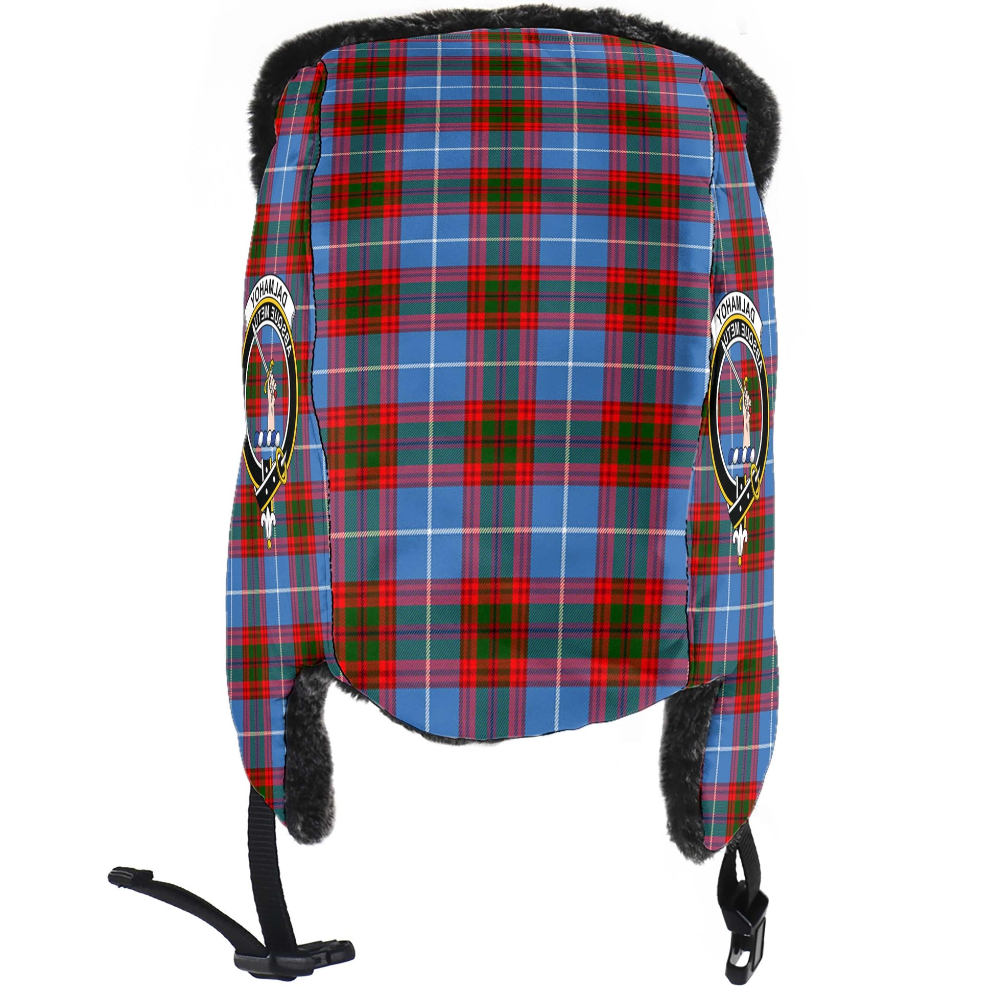 Dalmahoy Tartan Winter Trapper Hat with Family Crest - Tartan Vibes Clothing