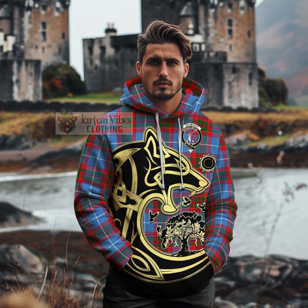 Dalmahoy Tartan Cotton Hoodie with Family Crest Celtic Wolf Style - Tartan Vibes Clothing