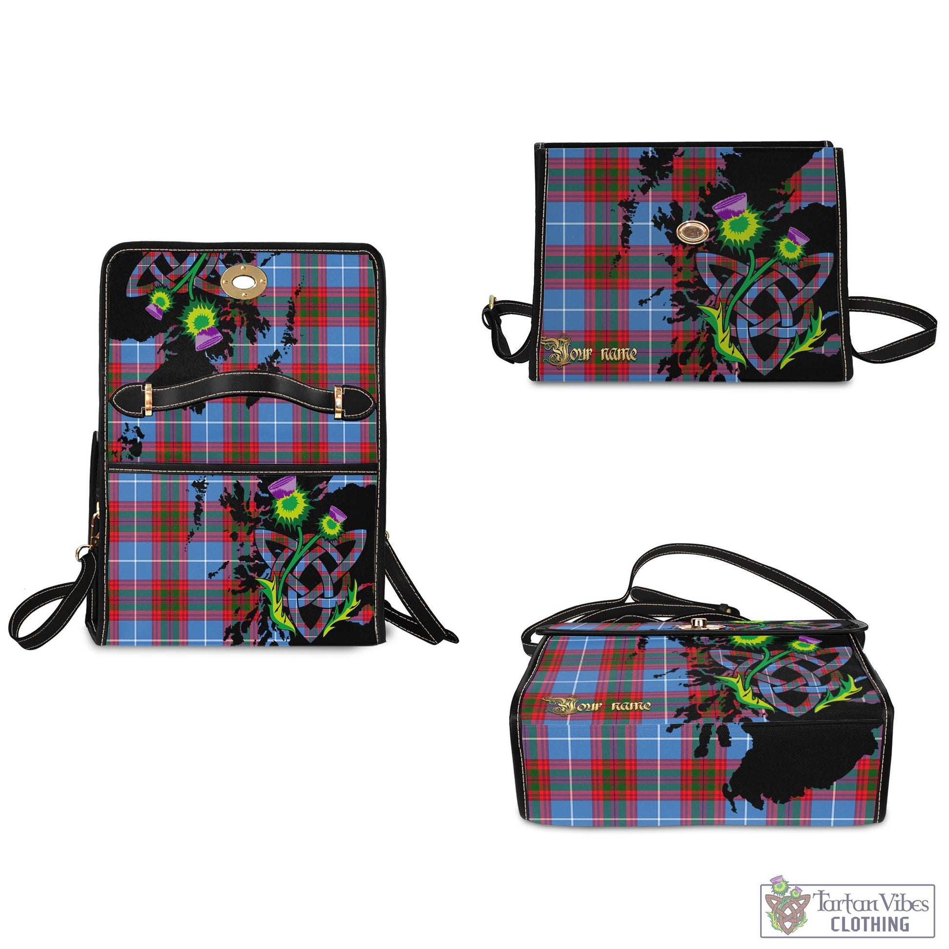 Tartan Vibes Clothing Dalmahoy Tartan Waterproof Canvas Bag with Scotland Map and Thistle Celtic Accents