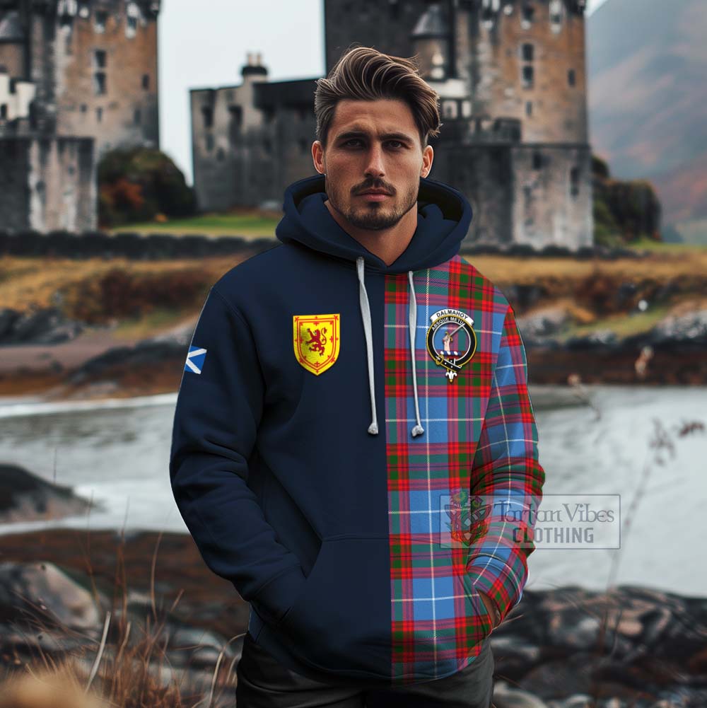 Dalmahoy Tartan Cotton Hoodie Alba with Scottish Lion Royal Arm Half Style - Tartan Vibes Clothing