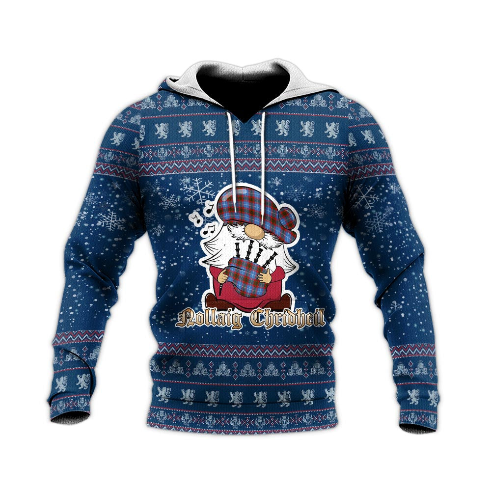 Dalmahoy Clan Christmas Knitted Hoodie with Funny Gnome Playing Bagpipes - Tartanvibesclothing