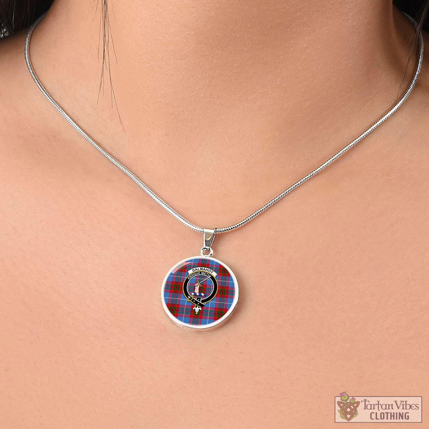 Dalmahoy Tartan Circle Necklace with Family Crest - Tartan Vibes Clothing