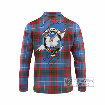 Dalmahoy Clan Crest In Me Tartan Long Sleeve Polo Shirt Scotland Flag Style
