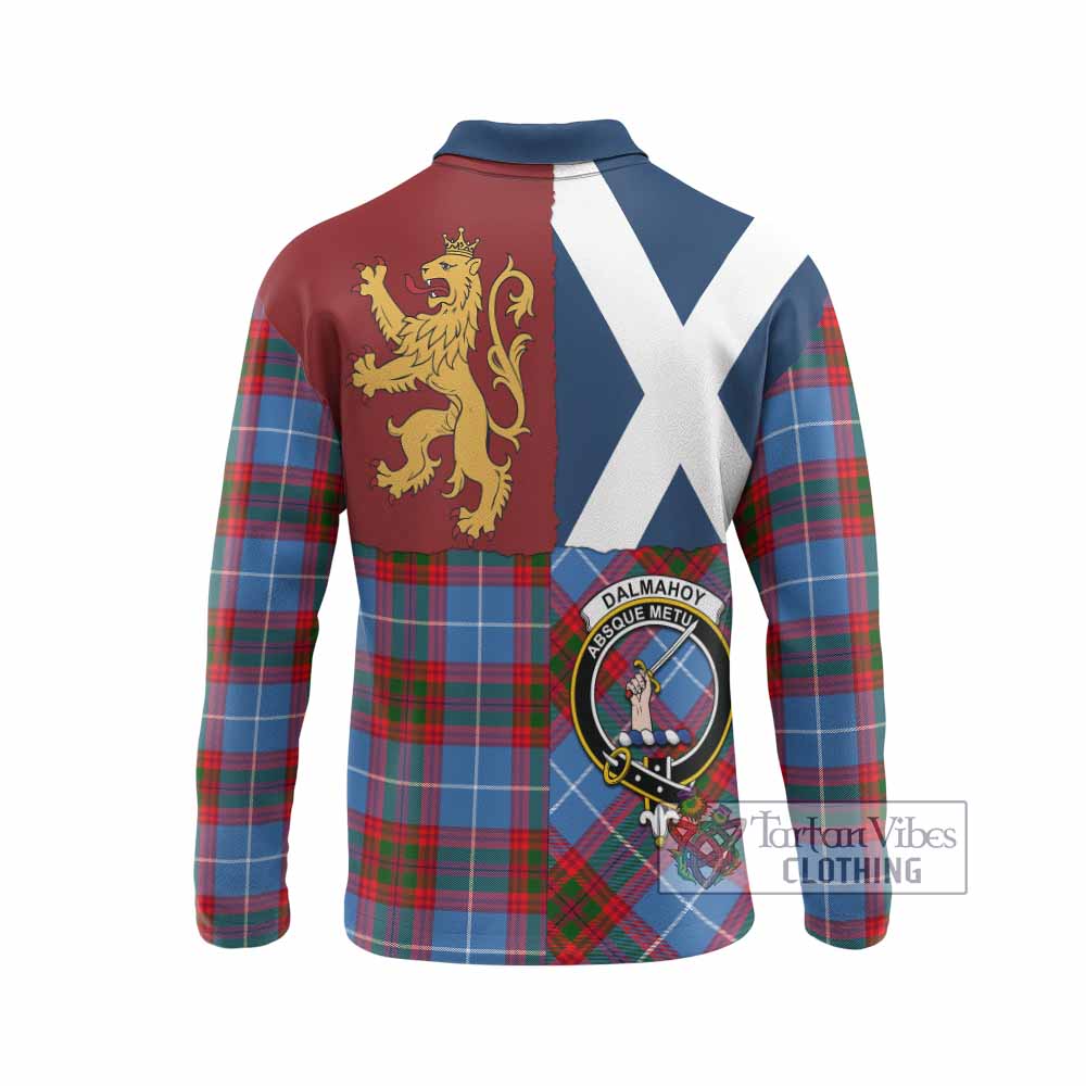 Dalmahoy Crest Tartan Long Sleeve Polo Shirt with Lion Rampant Saltire Style