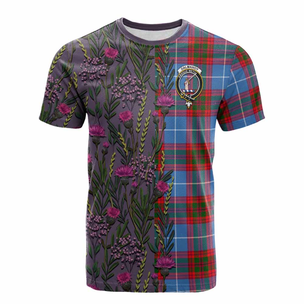 Dalmahoy Family Crest Tartan Cotton T-shirt Scottish Thistle Flower Pattern Half Style - Tartan Vibes Clothing