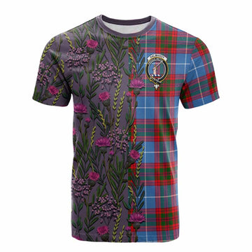 Dalmahoy Family Crest Tartan Cotton T-shirt Scottish Thistle Flower Pattern Half Style