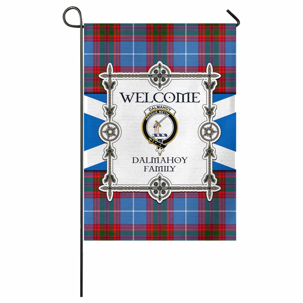 Dalmahoy Family Crest Tartan Welcome Garden Flag Saltire Harmony Style - Tartan Vibes Clothing