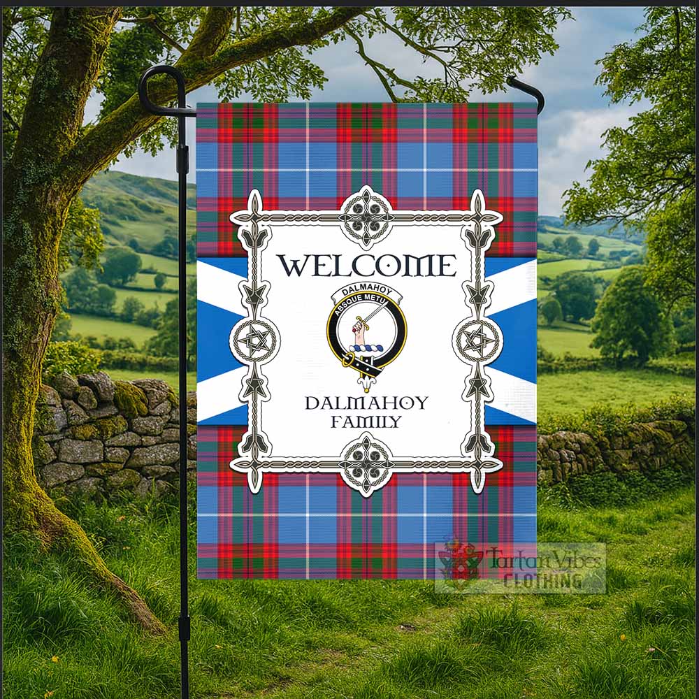 Dalmahoy Family Crest Tartan Welcome Garden Flag Saltire Harmony Style - Tartan Vibes Clothing