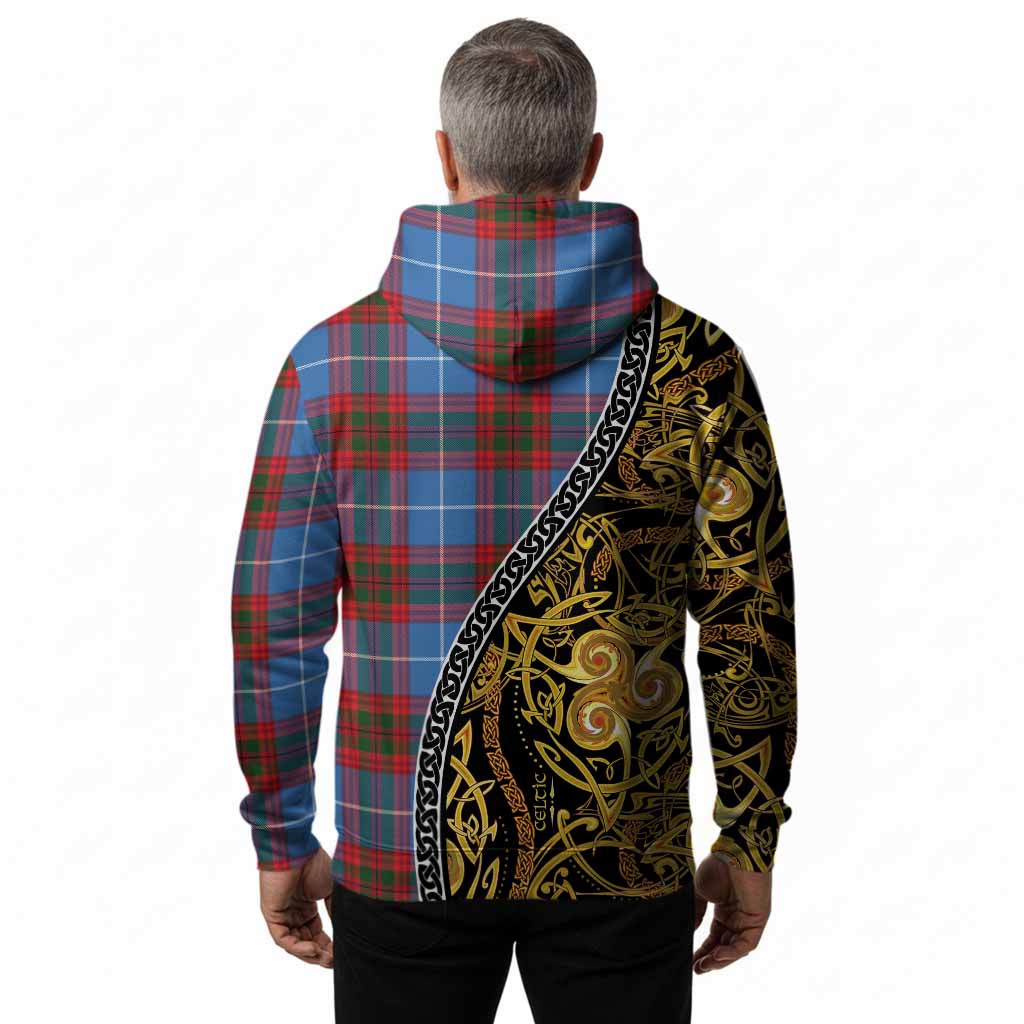 Dalmahoy Tartan Crest Hoodie Celtic Knot and Triple Trickle Spiral Symbols