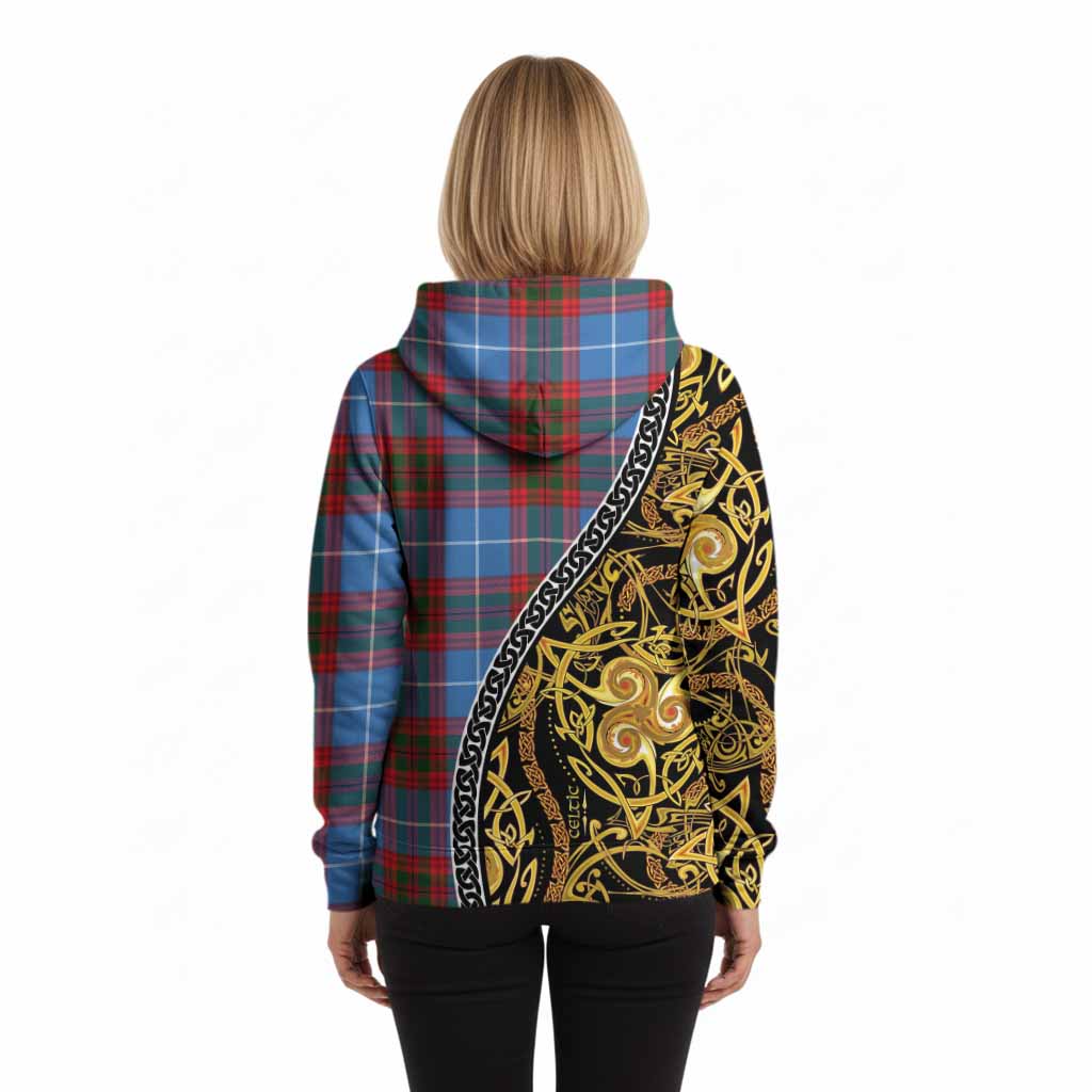 Dalmahoy Tartan Crest Hoodie Celtic Knot and Triple Trickle Spiral Symbols