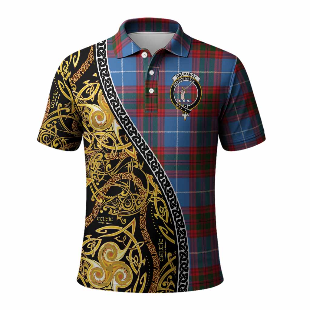 Dalmahoy Tartan Crest Polo Shirt Celtic Knot and Triple Trickle Spiral Symbols