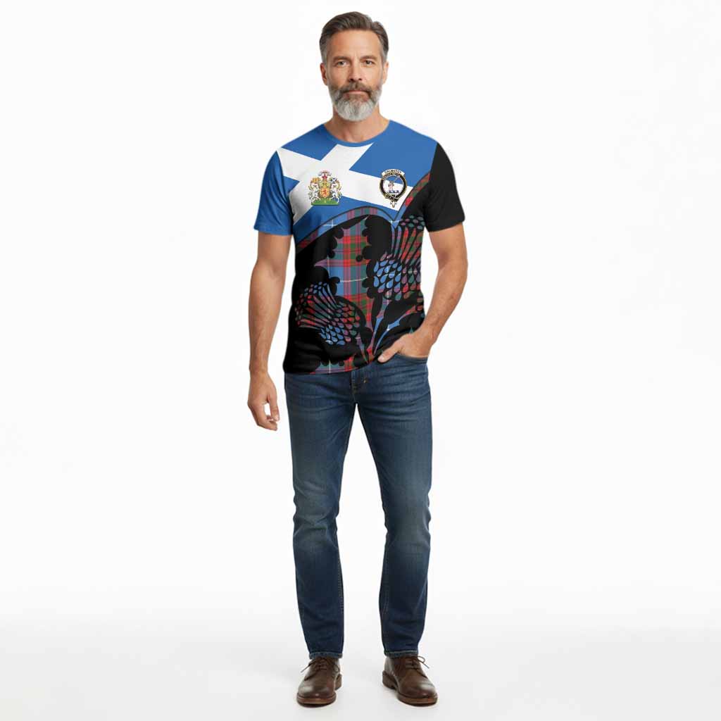 Dalmahoy Tartan Family Crest Cotton T-shirt Scotland Thistle Floral Flag Style