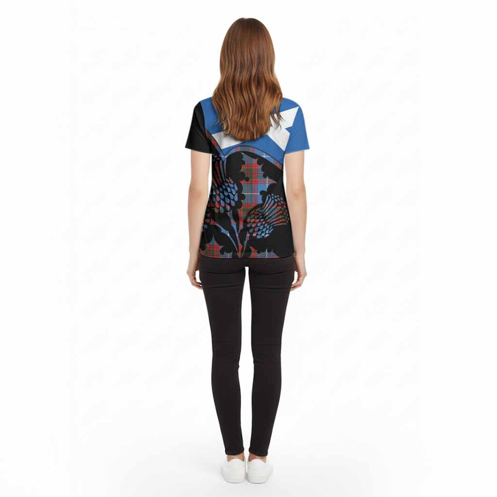 Dalmahoy Tartan Family Crest Cotton T-shirt Scotland Thistle Floral Flag Style