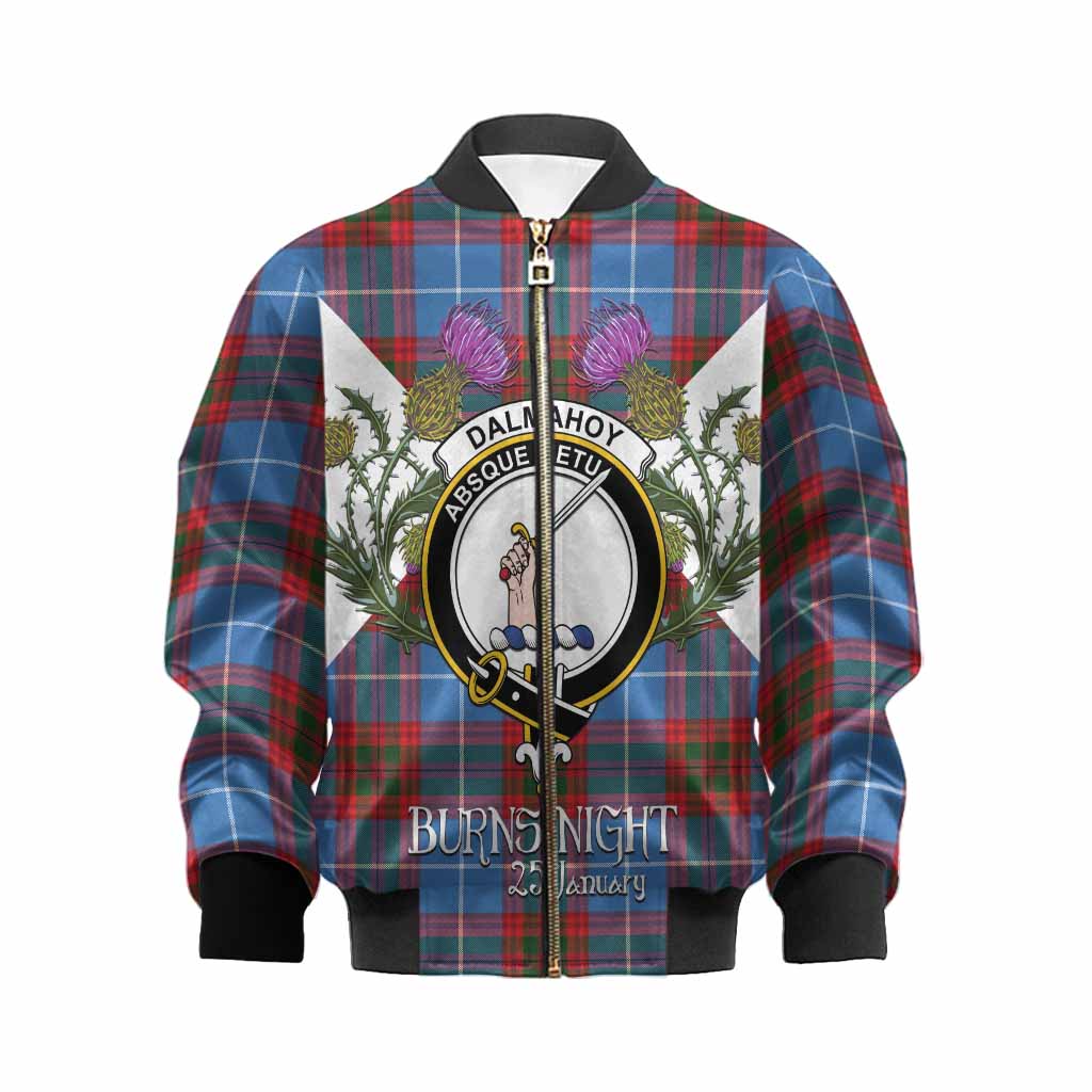 Dalmahoy Tartan Family Crest Kid Bomber Jacket Scottish Burns Night Thistle Floral