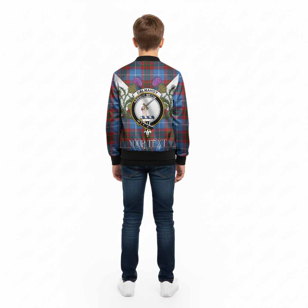 Dalmahoy Tartan Family Crest Kid Bomber Jacket Scottish Burns Night Thistle Floral