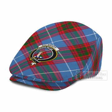 Dalmahoy Tartan Flat Cap, Jeff Cap Cross Style with Family Crest