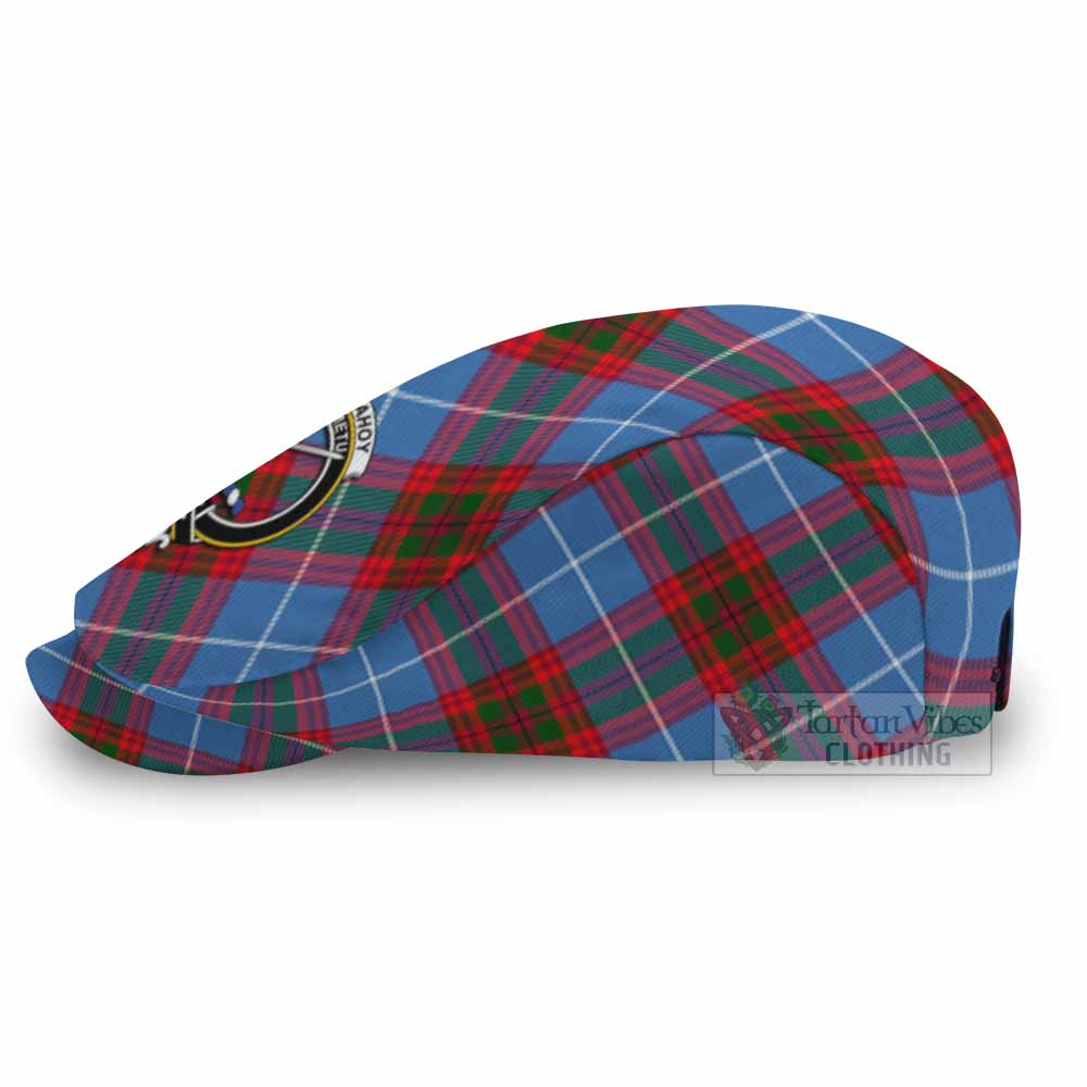 Dalmahoy Tartan Flat Cap, Jeff Cap Cross Style with Family Crest - Tartan Vibes Clothing