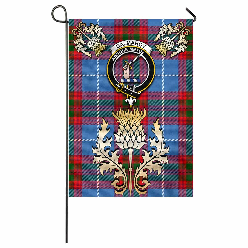 Dalmahoy Tartan Garden Flag with Golden Regal Scottish Thistle Emblem - Tartan Vibes Clothing