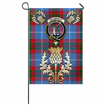 Dalmahoy Tartan Garden Flag with Golden Regal Scottish Thistle Emblem