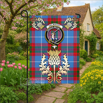 Dalmahoy Tartan Garden Flag with Golden Regal Scottish Thistle Emblem