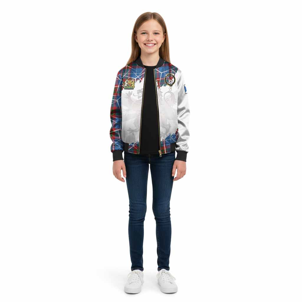 Dalmahoy Tartan Kid Bomber Jacket with Family Crest and Lion Rampant Grunge Style