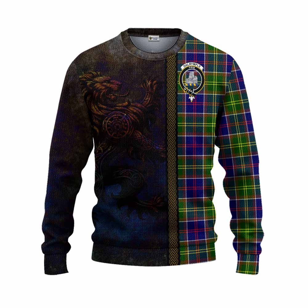 Dalrymple Tartan Family Crest Knitted Sweater Alba Gu Brath Be Brave Lion Ancient Style Unisex - Tartan Vibes Clothing
