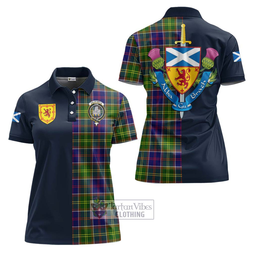 Dalrymple Tartan Women's Polo Shirt Alba with Scottish Lion Royal Arm Half Style Women - Tartan Vibes Clothing