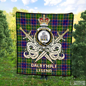 Dalrymple Tartan Quilt with Clan Crest and the Golden Sword of Courageous Legacy Super King Quilt 91" x 110" - Tartan Vibes Clothing
