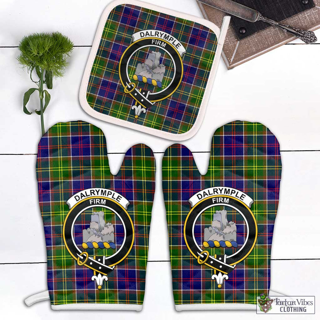 Dalrymple Tartan Combo Oven Mitt & Pot-Holder with Family Crest White - Tartan Vibes Clothing