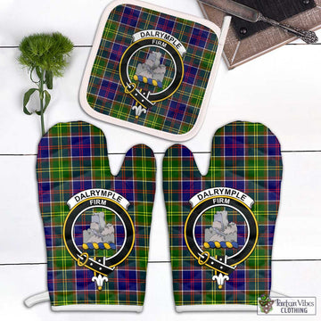 Dalrymple Tartan Combo Oven Mitt & Pot-Holder with Family Crest Combo 2 Oven Mitt & 1 Pot-Holder Black - Tartan Vibes Clothing
