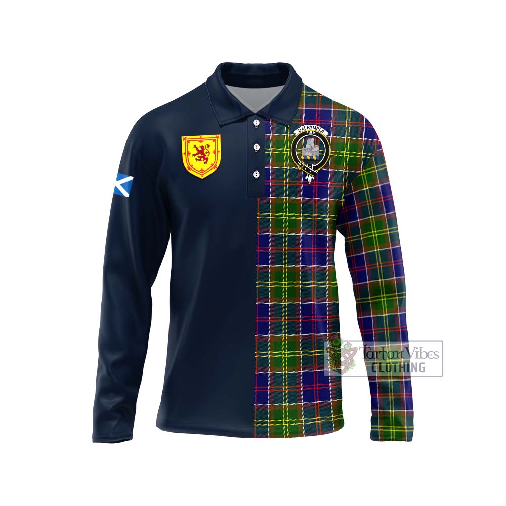 Dalrymple Tartan Long Sleeve Polo Shirt Alba with Scottish Lion Royal Arm Half Style Unisex - Tartan Vibes Clothing