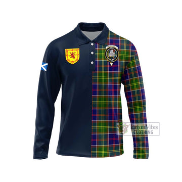 Dalrymple Tartan Long Sleeve Polo Shirt Alba with Scottish Lion Royal Arm Half Style Unisex - Tartan Vibes Clothing